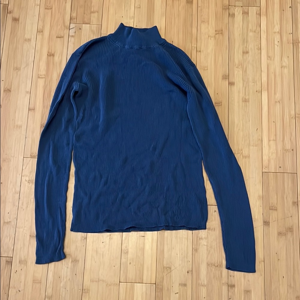 Pendleton Blue Ribbed Silk Mock Neck - Picture 2 of 3